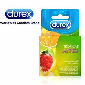 Durex Tropical Flavor Condom Tropical Orange Banana Strawberry Fruit Flavors 3ct