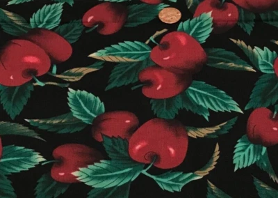 Luscious Red Cherries*Green Leaves*Black* Hoffman California*100% Cotton* 8:x21" - Image 1 of 4
