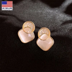 Women 925 Sterling Silver Earrings Studs Elegant Crystal Opal Geometry 0100 - Picture 1 of 6
