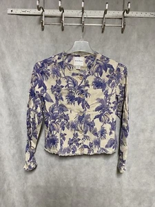 Tommy Bahama Jacket Women XS AOP Linen Boho Button Crop Palms Floral Lightweight - Picture 1 of 8
