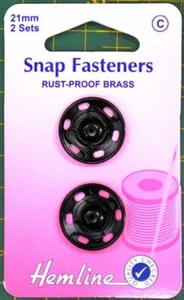 Hemline Metal Snap Fasteners, BLACK, 21mm Dia., 2 Sets Sew-In, TRACKED POST - Imagen 1 de 2