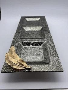 New in Box Michael Aram Glass Gold Feather Triple Compartment Serving Tray - Picture 1 of 12