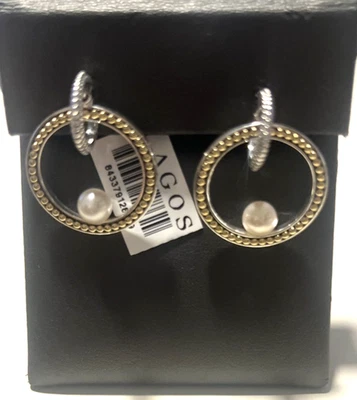 Pendientes colgantes LAGOS Luna Pearl 23 mm círculo caviar plata oro 18K NUEVOS $1,250.00 Foto 1 de 4