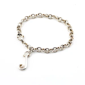 Brazalete de cadena de plata esterlina con dije inicial J de Krementz 7 1/4" grueso eslabón de 6 mm - Imagen 1 de 6