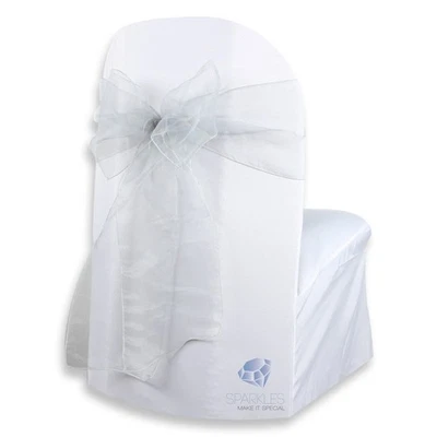 20 pcs Organza Chair Cover Bow Sash 108"x8" - Silver - Wedding Party Banquet ni - Image 1 of 4