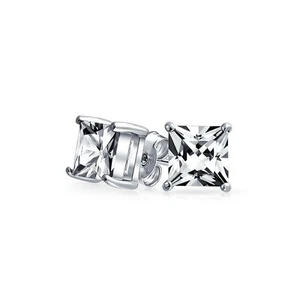 Square Cubic Zirconia Solitaire Princess AAA CZ Stud Earrings For Women Men - Picture 1 of 109