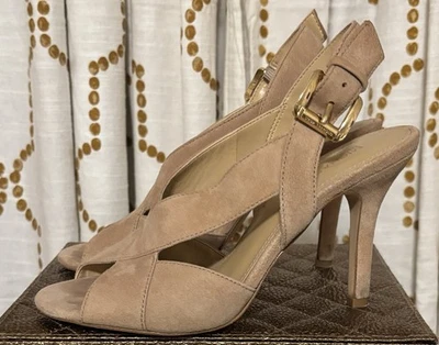 Sandálias femininas Michael Kors salto couro bege agulha tornozelo tamanho 6M - Imagem 1 de 4