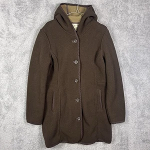 LL Bean Jacket Womens Med Reg Sherpa Fleece Button Front Hoodie Trench 276585 - Picture 1 of 11