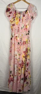 Figueroa & Flower Women’s Floral Maxi L Pink Tiered Button Prairie Cottage Boho - Picture 1 of 12