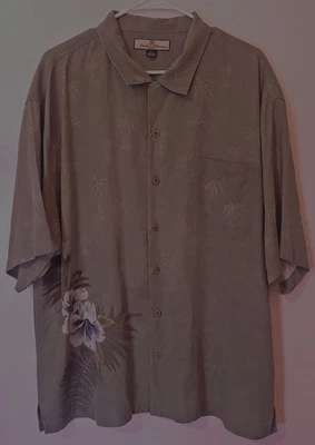 Tommy Bahama Para Hombre 100% Seda Hawaiano Manga Corta Verde Salvia Serigrafía XL Foto 1 de 4