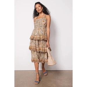 Cleobella Kaleidoscope Rosalie Ruffled Tiered Smocked Midi Dress Boho Size Large - Picture 1 of 14