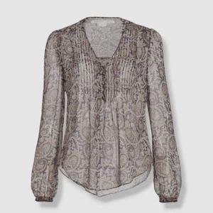 Blusa VERONICA BEARD Lowell 100% Seda Estampado Paisley Talla 2 Cuello en V Marrón Azul - Imagen 1 de 11