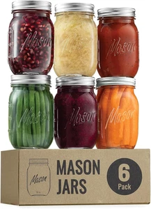 16 Oz Glass Mason Jars with Lids - 6 Pack for Canning & Food Storage - Picture 1 of 12