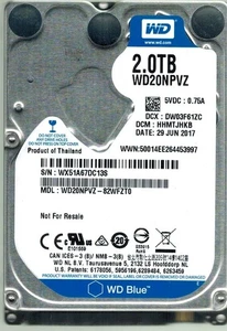 WD20NPVZ-82WFZT0 S/N: WX51A DCM: HHMTJHKB WESTERN DIGITAL 2TB THAILAND JUN 2017 - Picture 1 of 2