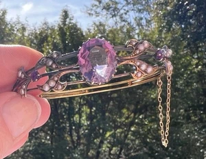 Antikes viktorianisches Armband Amethysten & Saatperlen 15 Karat Gold London England - Bild 1 von 24