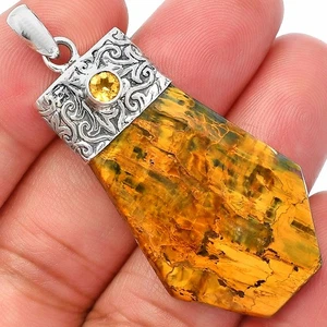 Natural Nellite & Citrine 925 Sterling Silver Pendant Jewelry P-1331 - Picture 1 of 5