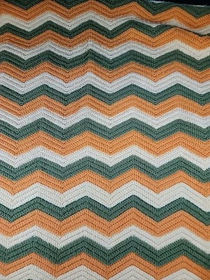 Cobertor listrado afegão vintage de crochê vovó 42×75 verde laranja amarelo pálido - Imagem 1 de 4