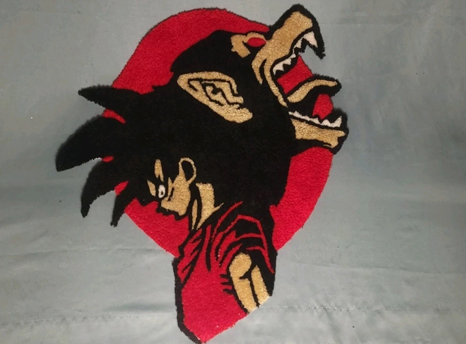 Dragon Ball Handmade Custom Tufted Rug 26x29 In , Goku And Ape Red And Black Rug - Image 1 of 4