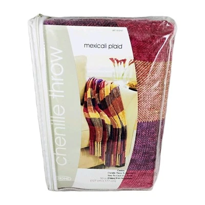 VTG Chenille Throw Blanket Mexicali Plaid 50 x 70 in. w/ Fringe Target Home NOS - Image 1 of 4