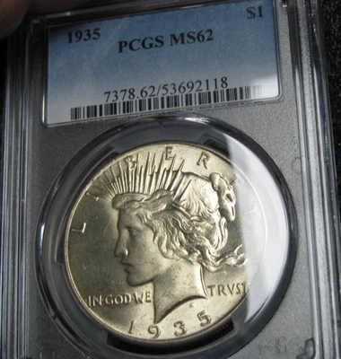 1935 Peace Dollar Silver --- MS-62 PCGS Graded Stunning Coin --- #372C - Image 1 of 4