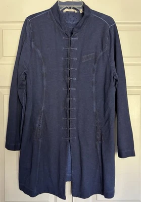 Soft Surroundings A Game Mandarin Military Jacket Utility Duster Blue XL Petite - Image 1 of 4