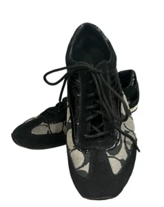 Coach Womens Kodie Signature Sneakers Sz 7.5 Black A1390 Canvas/Patent Leather - Picture 1 of 9