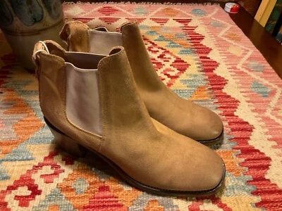 BOTINES SIN CORDONES DE CUERO ITALIANO GAMUZA TOSTADA RÚSTICA MAOMA (TALLA 41) NUEVOS Foto 1 de 3