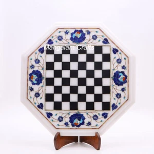 15" Marble Chess Table Top Handmade Semi precious stones Inlay Art Home Decor - Picture 1 of 1