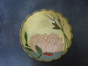 Vintage handbemalt Messing Floral emailliert Schüssel/Schüssel 6" Standschale - Bild 1 von 7