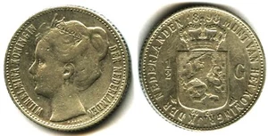 NETHERLANDS WILHELMINA 1898 P.PANDER DOT AFTER P 1/2 HALF SILVER GULDEN - Picture 1 of 1