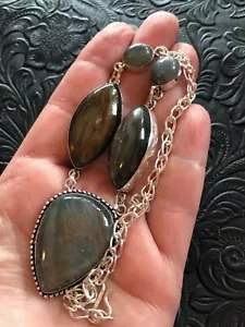 Old Southwest Blue Flash Labradorite Arrow Artisan Pendant Necklace 17.5" - Picture 1 of 5