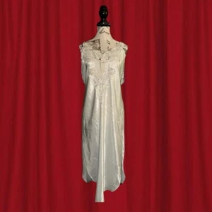 CALIFORNIA DYNASTY VINTAGE WHITE SILK STYLEBRIDAL SLIP DRESS WITH EMBELLISHMENTS - Picture 1 of 6