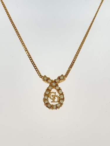 Collana Christian Dior motivo goccia strass logo cd oro donna usata