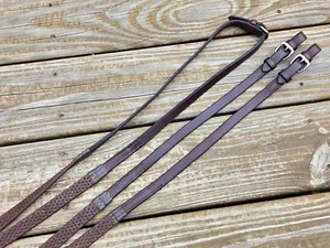 NUNN FINER Soft Grip Rubber Brown Leather English Reins - Buckle Ends - 58"/116" - Picture 1 of 9