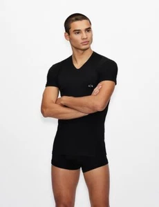 Armani Exchange Men's Stretch Cotton V-neck 2-pack T-Shirt Black/Gray Small - Picture 1 of 3