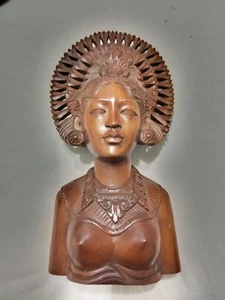 "Estatua tribal tallada a mano cabeza busto escultura de madera mujer diosa Bali 12"" aprox" - Imagen 1 de 4