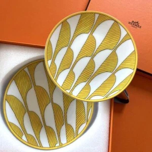 Hermes Soleil d’Hermes Bread Plate Yellow Sun Tableware 2 set Dish Auth New 14cm - Picture 1 of 8