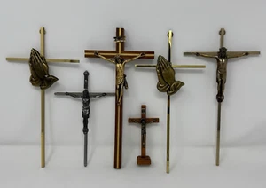 INRI CRUCIFIX CROSS LOT 6 Crosses Brass Metal +Wood CATHOLIC Religious CHRISTIAN - Picture 1 of 17
