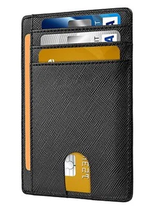 Leather Minimalist Slim Wallet Credit Card Case RFID Blocking With ID Window - Picture 1 of 4