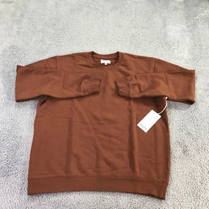 Mate the Label Sweater Mens Medium Fleece Crew Neck Sweatshirt Brown Pullover - Picture 1 of 8