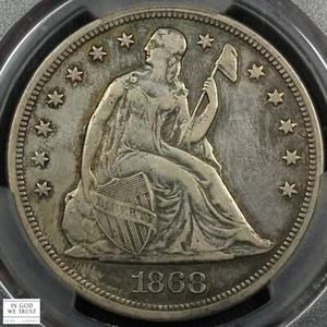 1868 Seated Liberty Silver Dollar $1 PCGS VF Detail - Damage - Picture 1 of 4