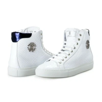 Zapatillas deportivas Roberto Cavalli para hombre blancas de cuero texturizado de caña alta de moda Foto 1 de 4