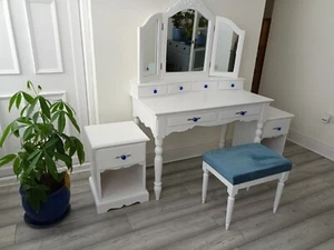 Dressing table, two bedside cabinets and a stool - colour white - Picture 1 of 5