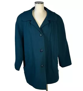 Braeton 20W Peacock Blue Womens Vintage Wool Coat With Button Closure - Picture 1 of 9