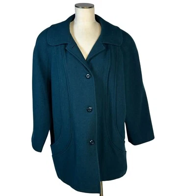 Braeton 20W Peacock Blue Womens Vintage Wool Coat With Button Closure - Image 1 of 4