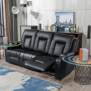 , Living Room Furniture Set, Bonded Leather Sofa with Cup Holder Recliner Chair, - Picture 1 of 7