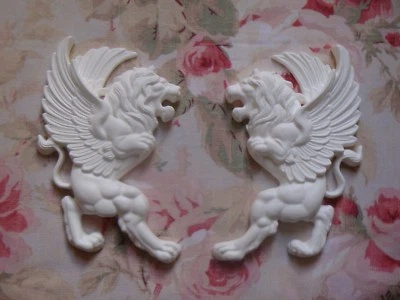 BELLA ROSA APPLIQUES Lion Griffin Pair Left & Right Furniture Applique Architectural Pediment