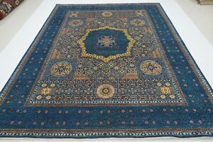 8 x 10 ft Navy Blue Mamluk Fine Hand Knotted Turkish Medallion Area Rug