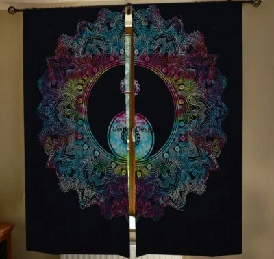 Indian Multi Tye Dye Cotton Hippie Wall Hanging Ethnic Star Mandala Door Curtain - Image 1 of 2