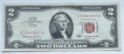 1963 $2 Red Seal/Legal Tender Note /Thomas Jefferson /Choice/Collectible AU #198 - Image 1 of 2